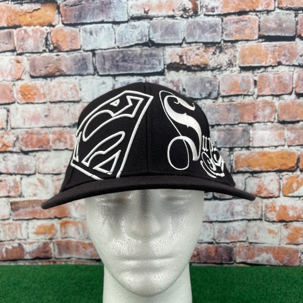Superman DC Comics Fitted Hat L/XL Black White Embroidered Shield Logo Cap